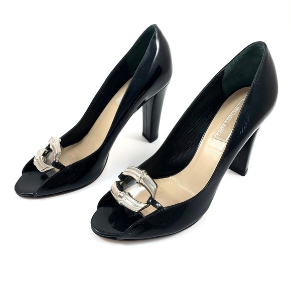 MICHAEL KORS COLLECTION Italian crafted black patent leather peep toe pumps - Picture 2 of 10